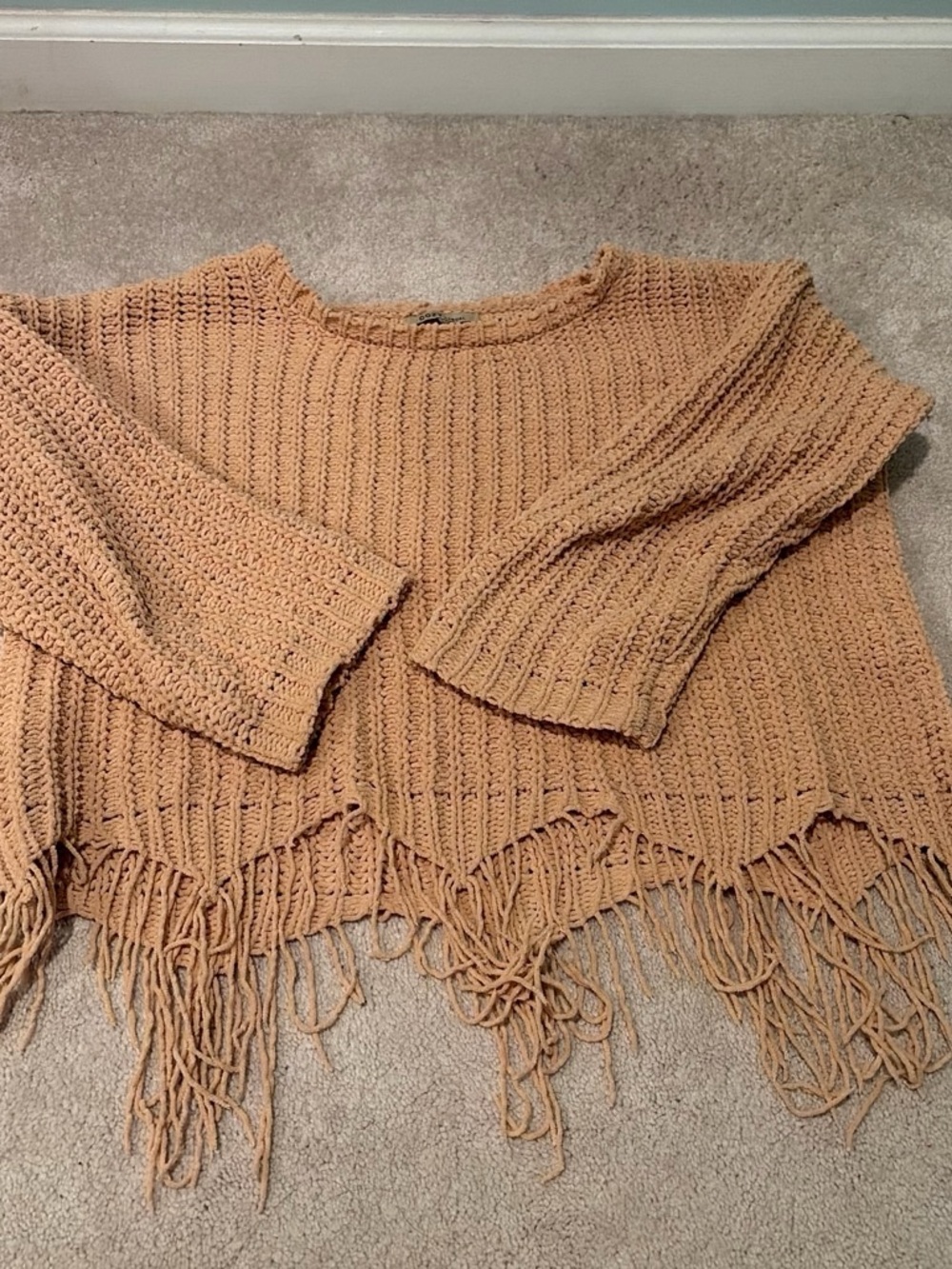 Cozy Casual Crochet Fringe Sweater - Tan